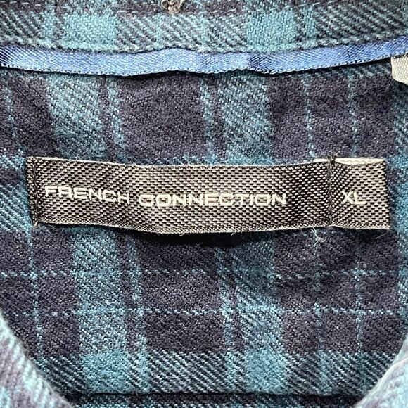 French Connection Flannel Shirt Mens XL Blue Plaid 100% Cotton Button Down - Picture 11 of 14